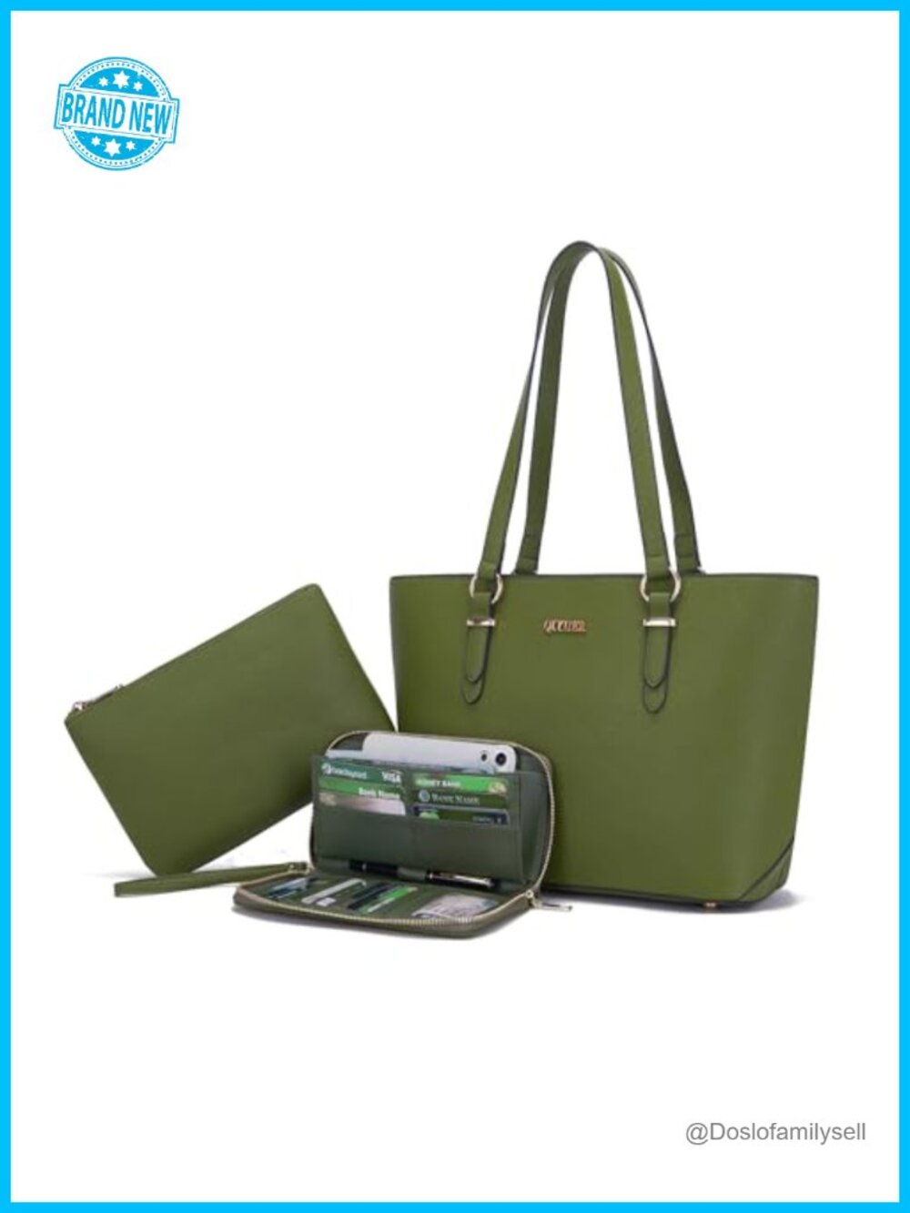 Vegan PU Tote Handbag Set with RFID Wallet, Fits 13" Tablet, 3-Piece Satchel Set